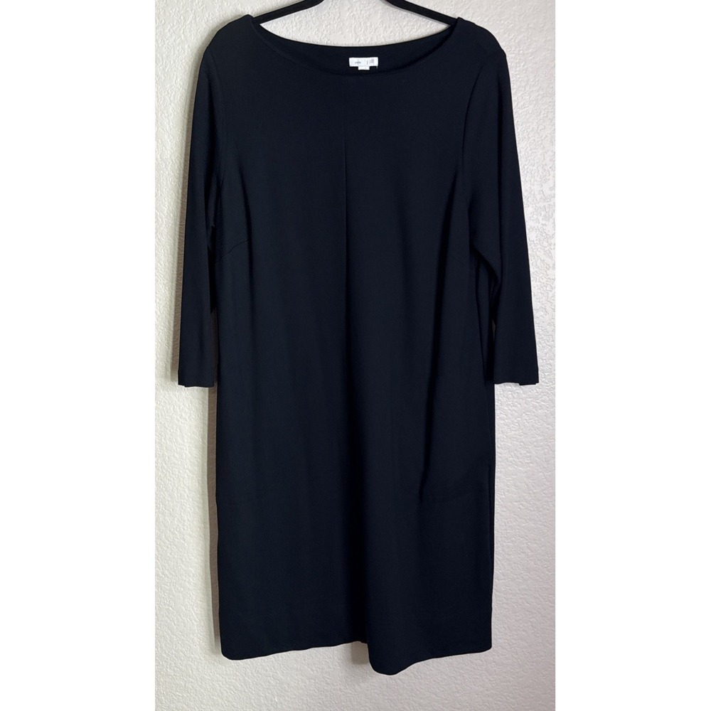 J Jill Ponte Large‎ Black Shift Dress Knit Stretch Minimalist Preppy Pockets